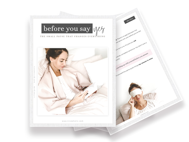 Before You Say Yes, the free Niceaholic guide, cover and inside pages